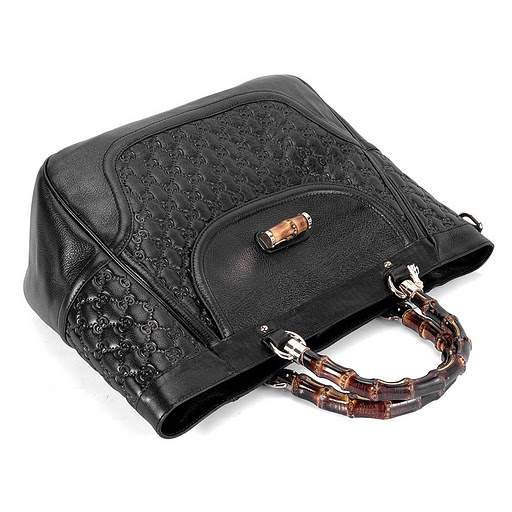 1:1 Gucci 246860 New Bamboo Medium Tote Bags-Black Guccissima Leather